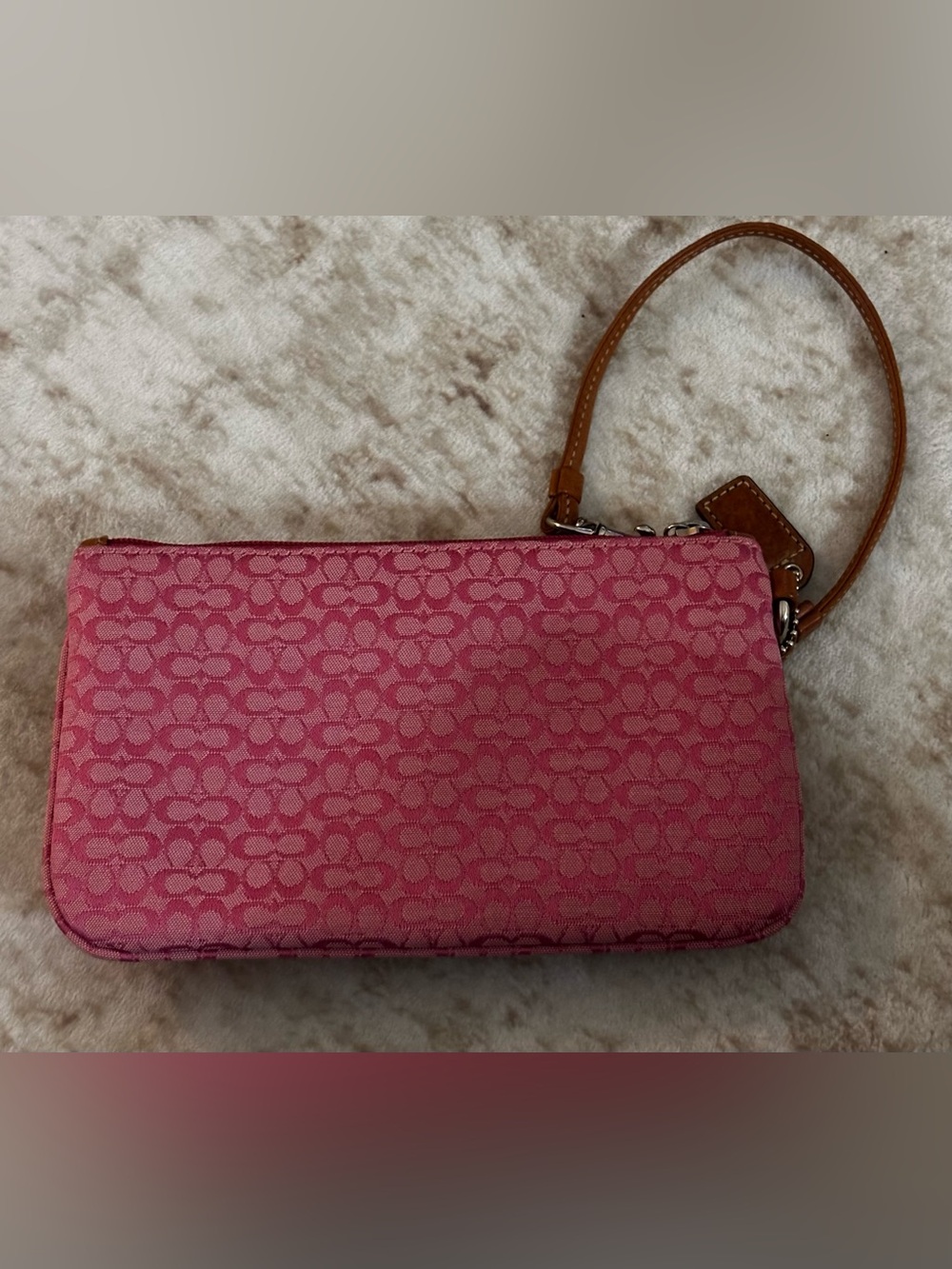 Vintage Coach Pink Signature Jacquard Buckle Wristlet Y2K Mini Bag - Picture 2 of 6